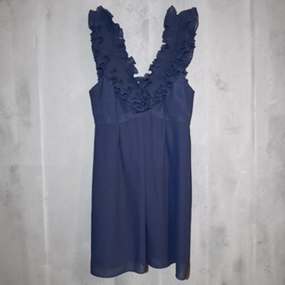 Lilly Pulitzer Navy Blue Dress Ruffled Chiffon V-neck Sleeveless  Lined Size 8